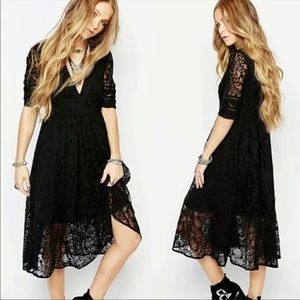 Free People Black Mountain Laurel Lace Midi Dress